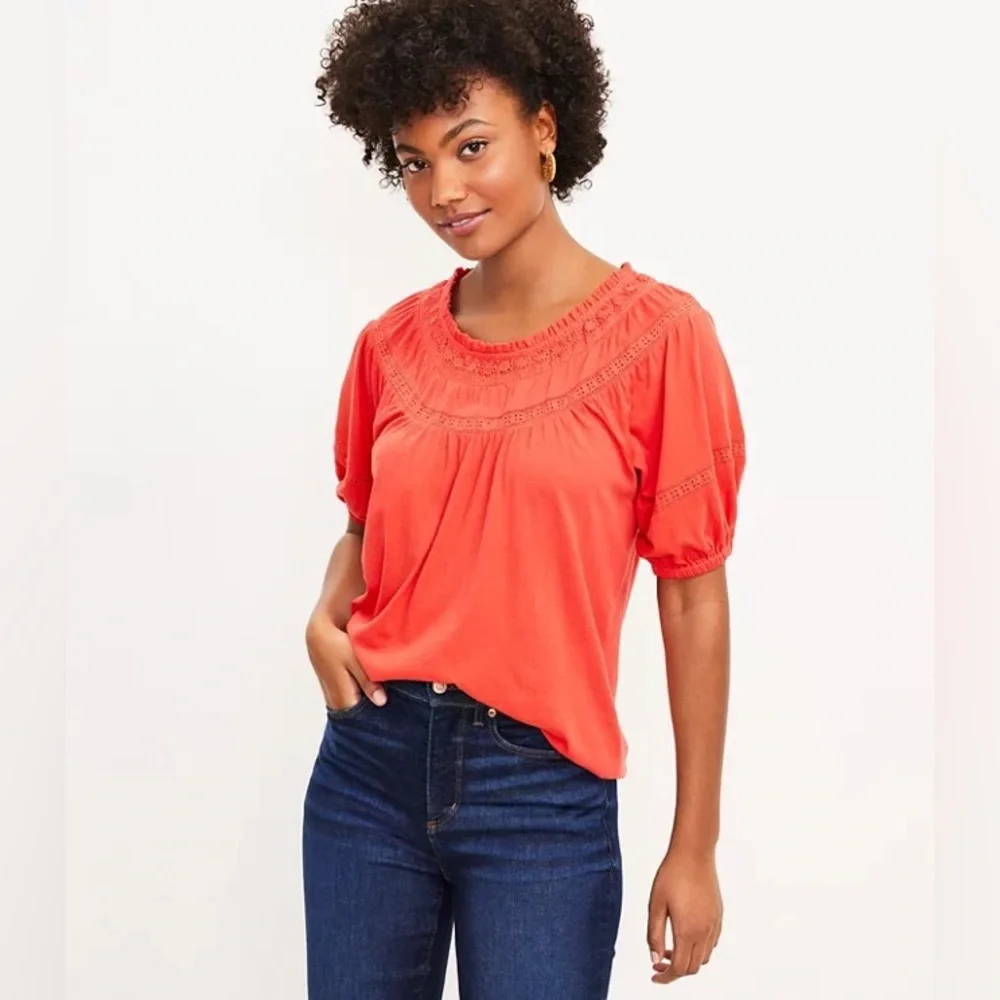 NWT! LOFT Lace Trim Peasant Top - Size XS - Roast Tomato